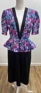 lot 15 image: 1980s Floral Peplum Party Dress