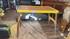 lot 18 image: Wooden Folding Table with Yellow Frame