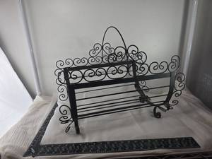 lot 23 image: Decorative Black Metal Wall Shelf with Scrollwork