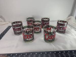 lot 179 image: Merry Christmas Stained Glass Style Drinking Glasses Set