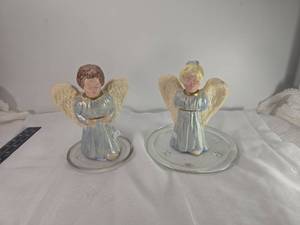 lot 180 image: Blue Robed Angel Figurine with Glass Base