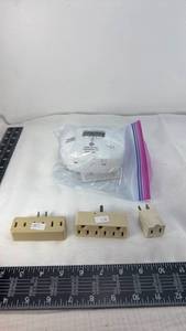 lot 187 image: Beige Electrical Adapters and Carbon Monoxide Detector Set