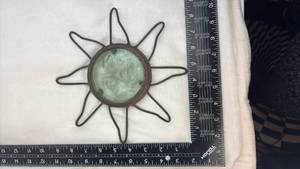 lot 230 image: Decorative Metal Sun Wall Art with Green Glass Center