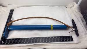 lot 237 image: Blue Metal Manual Bicycle Pump with Braided Hose