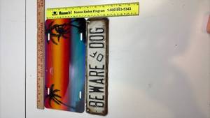 lot 272 image: Beware Dog License Plate and Tropical Palm Design