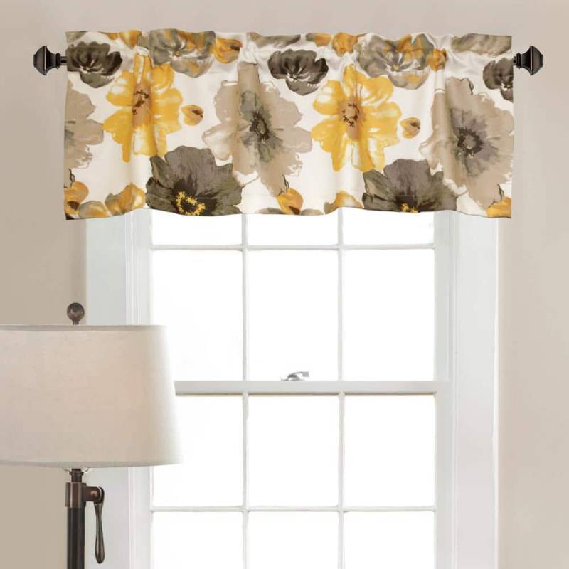 lot 41061 image: Lush Decor Leah Room Darkening 18  x 52   2  Header Floral Yellow 3  Rod Pocket Single Valance