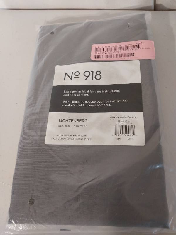 lot 41175 image: 59x54 No. 918 Sheer Emily Voile Rod Pocket Curtain Panel Charcoal Gray Transitional Indoor Polyester Drapery