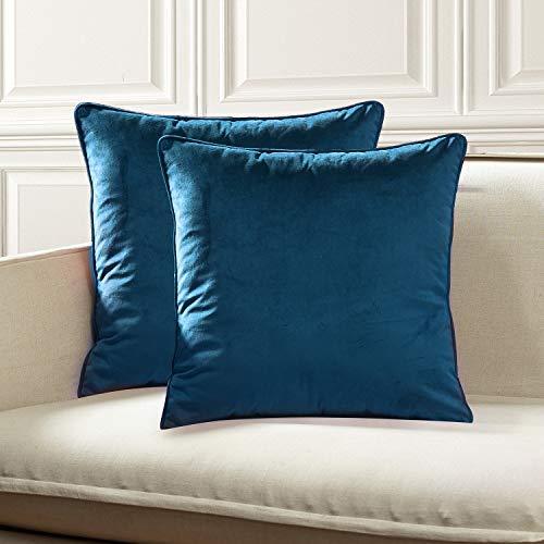 lot 41180 image: TINAS HOME Sapphire Blue Super Soft Luxury Velvet Pillow Cover  20 Solid Pillow case (Set of 2)