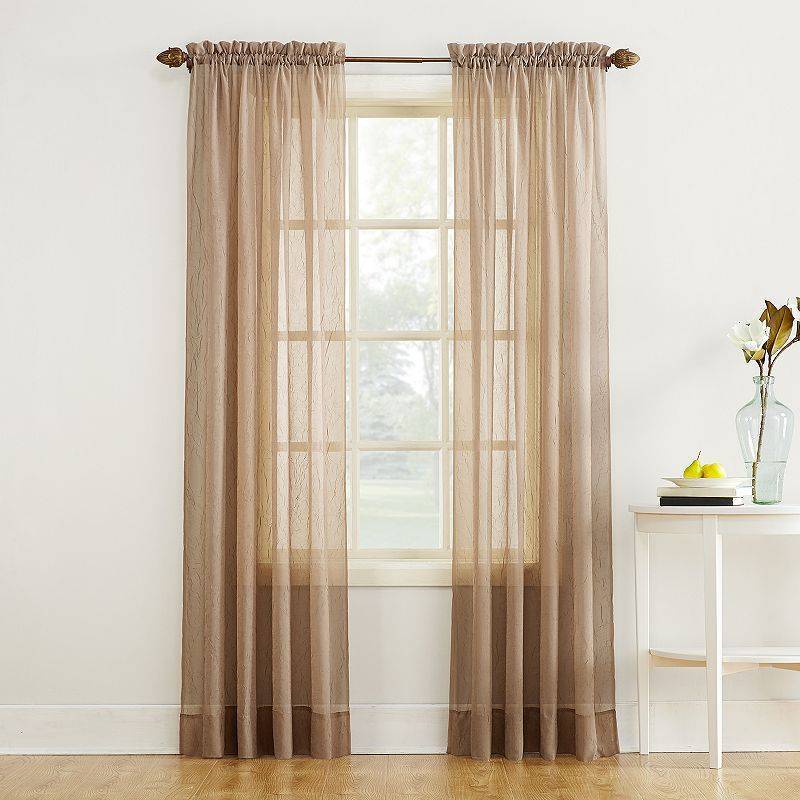 lot 41209 image: Lot of 2 No. 918 Jillian Crushed Voile Sheer Rod Pocket Curtain Panel 51 x 63 Taupe