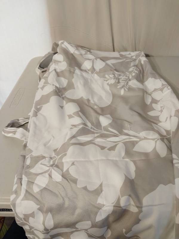 lot 41228 image: Porch & Den Nolana Floral Pattern Tie up Curtain - Gray and White Leaf Design