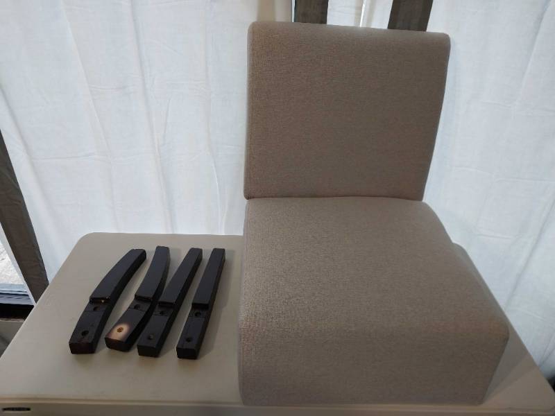 lot 41300 image: Christie Home Line Gray Upholstered Chair (Missing hardware) 99