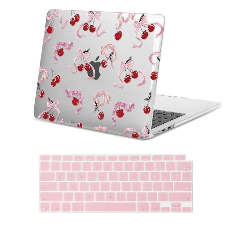 lot 43465 image: Lovmooful Compatible for MacBook Air 13 inch 2025-2022 M4 A3240 M3 A3113 M2 A2681, Clear Cute Cherry Bowknot Plastic Protective Case Hard Shell&Keyboard Cover for MacBook Air 13.6-Cherry