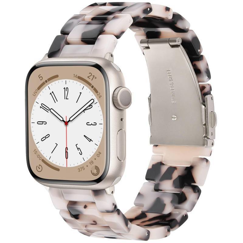 lot 45118 image: (UNUSED) V-MORO Resin Bands Compatible with Apple Watch Series 8910 44454642mm Lightweight Fashion Cute Strap with Starlight Stainless Steel Buckle for iwatch Series 7SE654321(Tortoise Stone)