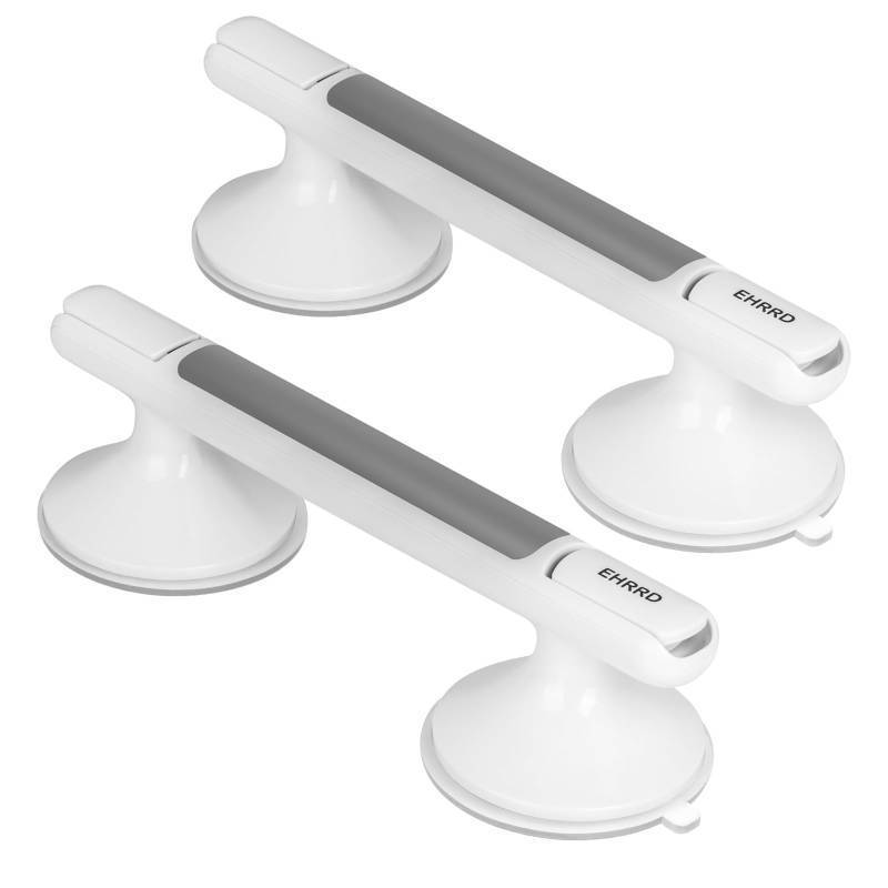 lot 51624 image: FACTORY SEALED - EHRRD A Pair(Two) Suction Cup Bathroom Grab Bar with Black Accent - Secure Safety Handle for Bathtubs and Showers, Non-Slip Shower Handrail for Seniors and Elderly, No Drilling Required (Grey)