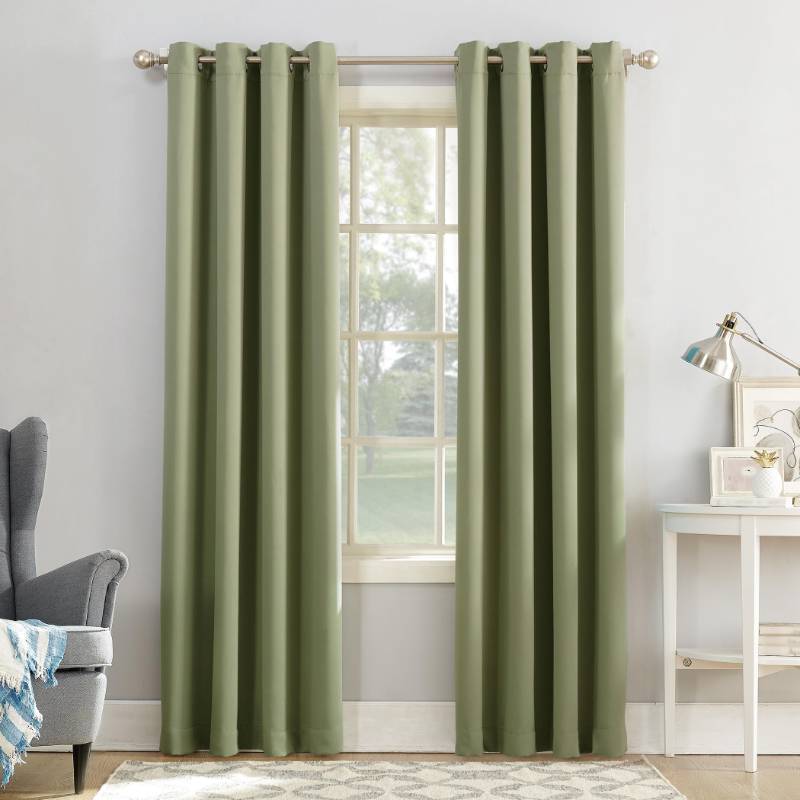 lot 51652 image: Sun Zero Hayden Blackout Energy Efficient Grommet Curtain Single Panel, 54 x 63 Sage Green