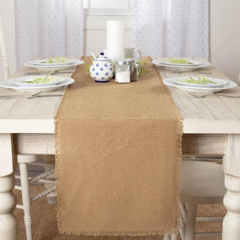 lot 51659 image: Burlap Natural Runner Fringed 13x90 - Retail $21