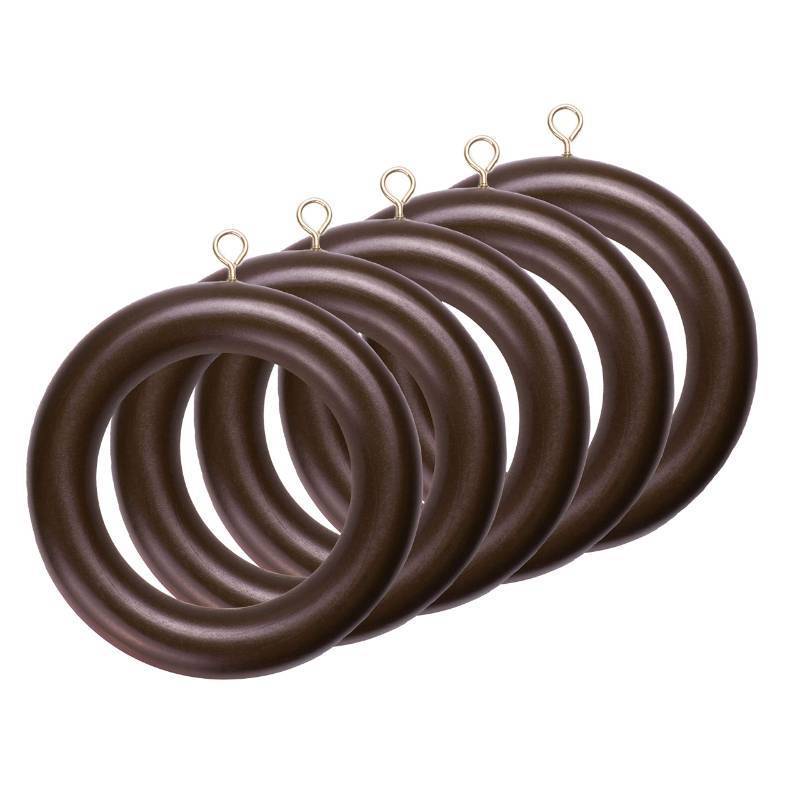 lot 51692 image: Classic Home Collection Wood Drapery Rings for 2 Inch Drapery Rod Walnut Color Set of 7