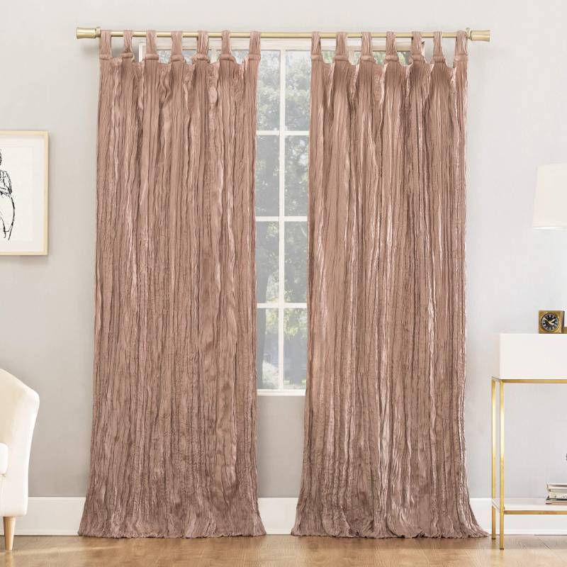 lot 51704 image: No. 918 Odelia Distressed Velvet Blackout Tab Top Curtain Panel, 50 x 95 Blush Pink (1 Panel Included)