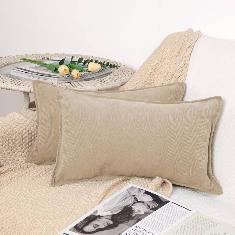 lot 51831 image: (UNUSED) Snycler Khaki Pillow Covers 12x20 inch Set of 2 Chenille Pillow Covers with Elegant Design Soft and Luxurious Decorative Throw Pillows for Couch, Bed, and Home Decor