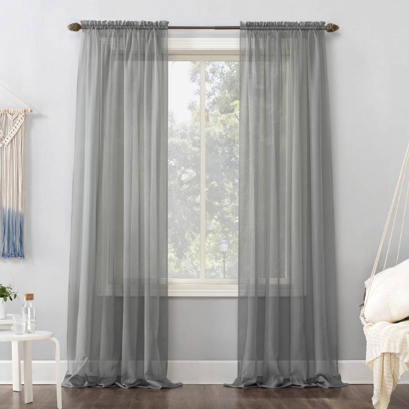 lot 51876 image: FACTORY SEALED - No. 918 Emily Sheer Voile Rod Pocket Curtain Panel, 59 x 95 Charcoal 1 Panel
