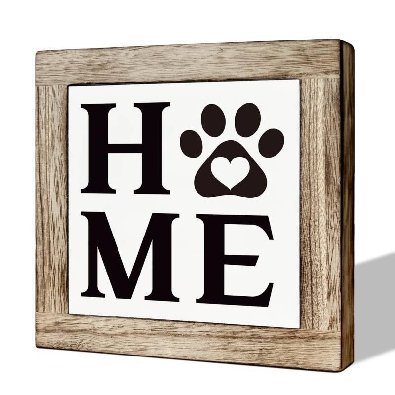 lot 54150 image: FACTORY SEALED - MLTEye Pet Home Decor Sign - Wooden Box Sign for Front Door, Porch, Living Room - Rustic Desk Art for Shelf Table Decoration