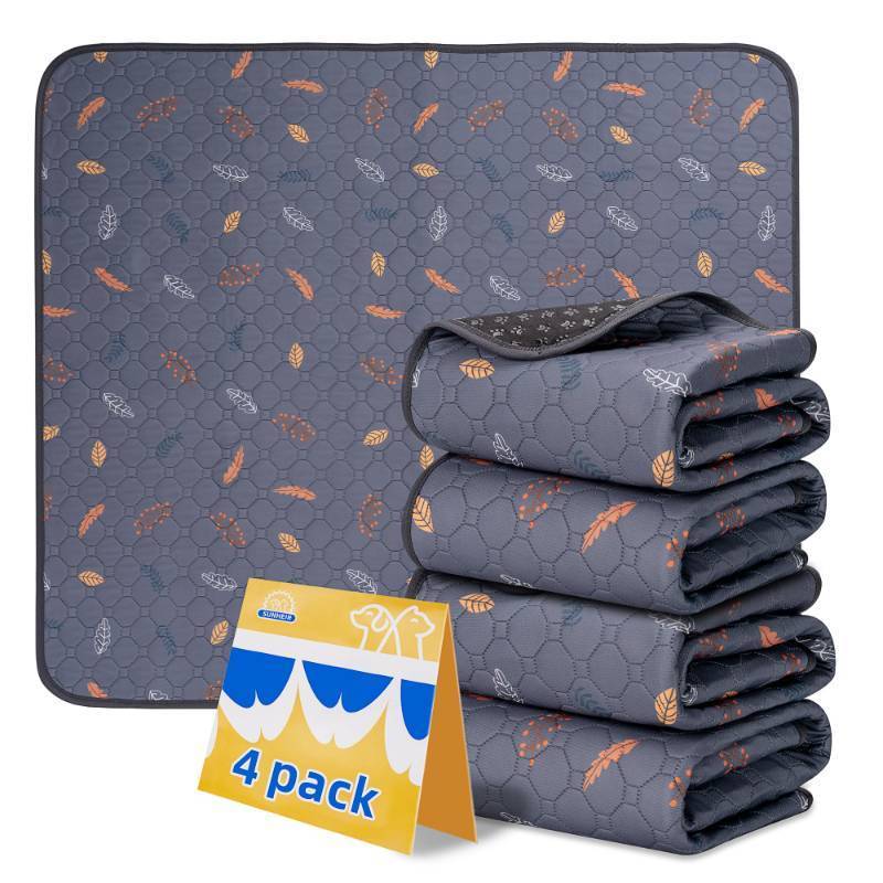lot 54354 image: FACTORY SEALED - Sunheir Washable Pee Pads for Dogs 4-Pack Reusable Puppy Pads Pet Training Pads, Waterproof Dog Pee Pads for Crate, Whelping Pad, Non-Slip Protects Against Urine Leakage (Leaves - Deep Grey, 18x24)
