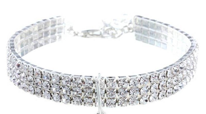 lot 54936 image: RayMinsino Pet Collar with Diamonds, Adjustable Crystal Diamond Elastic Heart Claw Pendant Wedding cat and Dog Small pet Necklace Jewelry - missing one stone - charm not included