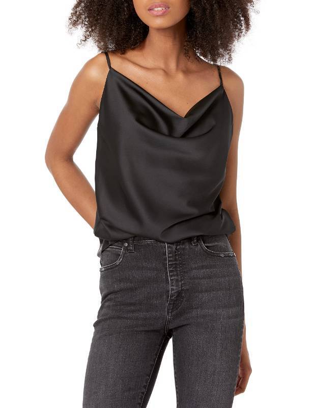 lot 57419 image: The Drop Womens Christy Cowl Neck Cami Silky Stretch Top Shirt, -Black, L