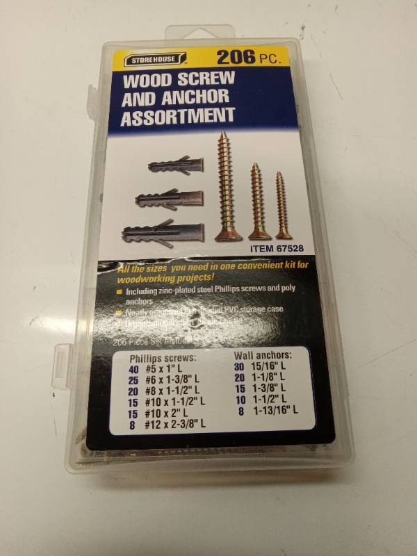 lot 57893 image: 206 Piece Anchors and Screws for Wood (missing   #6x1-38 screws)