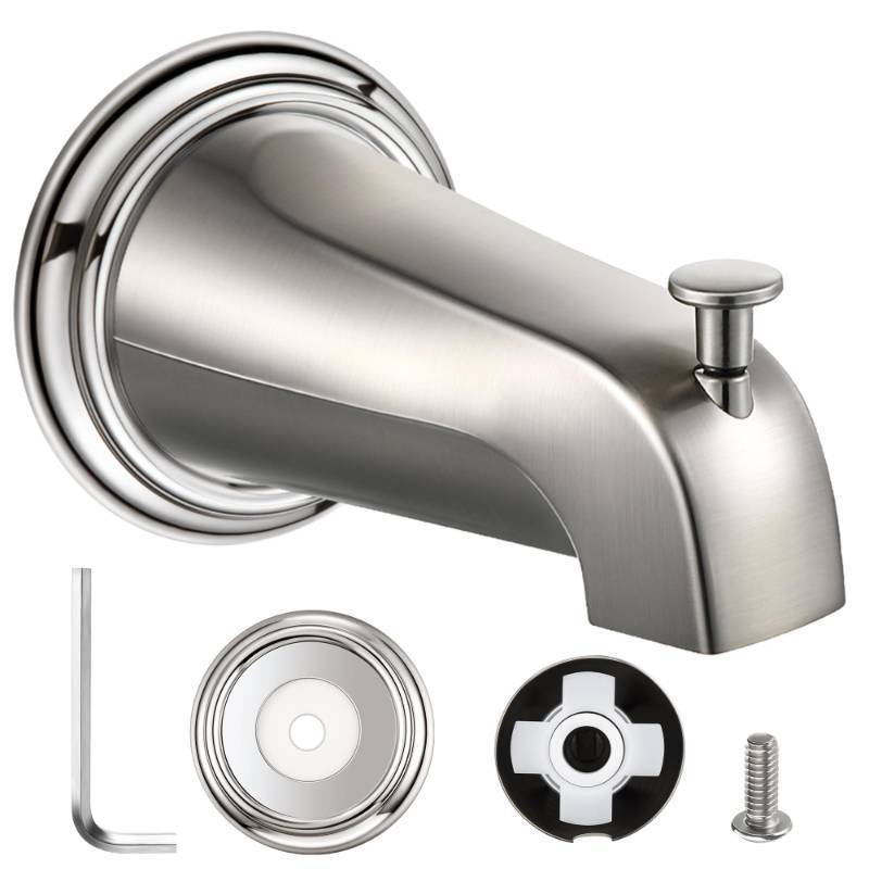 lot 58021 image: (UNUSED) Dreyoo Slip On Diverter Tub Spout with Metal Cover Ring and Foam Gasket, Compatible with Kohler GP85556-CP, Bathroom Bathtub Faucet Set Replacement Fits 12 Copper Water Tube(Brushed Nickel)