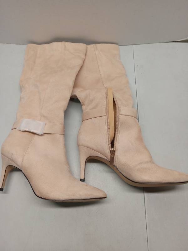 lot 60455 image: Elegant Cream Suede Mid-Calf Boots. Size 6 Few scuff marks