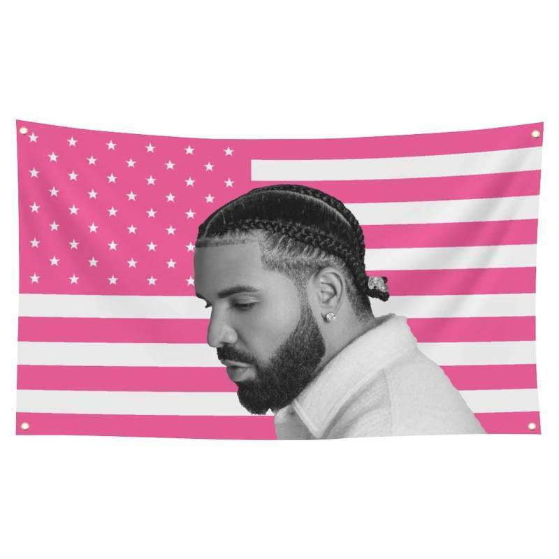 lot 64306 image: FACTORY SEALED - Didode Rapper Drake Pink America Flag 3X5 Ft Funny Tapestry For Decorate Clubs Concerts Bars University Dormitories Living Rooms Bedrooms,with 4 Brass Grommets for Easy Hanging
