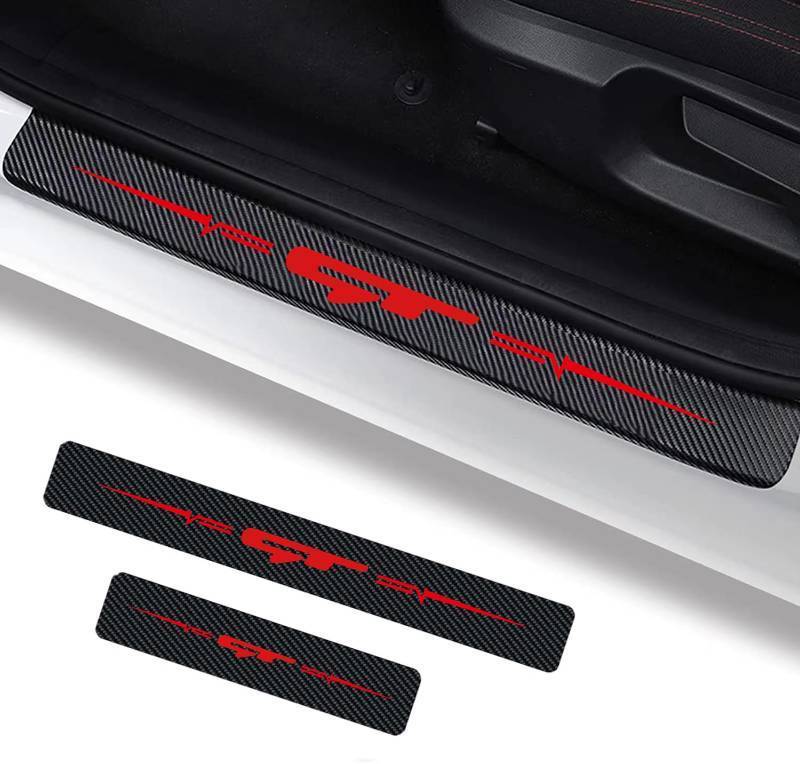 lot 64337 image: APPEARS NEW - 4Pcs Car GTLINE Sill Protector Reflective 4D Carbon Fiber Sticker Decoration Door Entry Guard Door Sill Scuff Plate Stickers Accessories Compatible with GT (Red)
