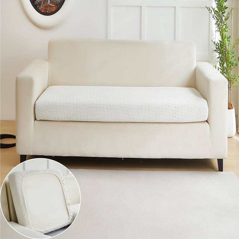 lot 64339 image: Yoovat Couch Cushion Covers for Sofa Couch Covers Wear-Resistant Universal Sofa Cover Washable Stretch for Sectional Slipcovers (Texture-Cream White,Large Double Seat Cover)