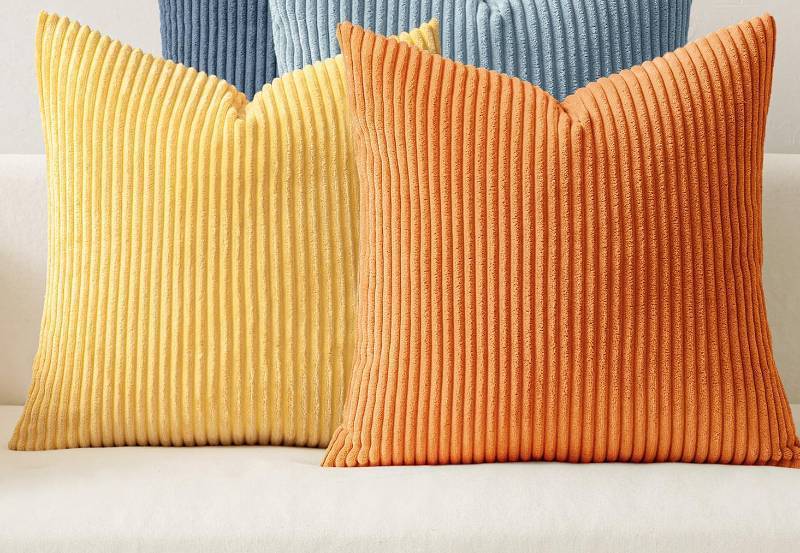lot 64341 image: MIULEE Pack of 2 Orange Corduroy Decorative Throw Pillow Covers 18x18 Inch Soft Boho Striped Pillow Covers Modern Farmhouse Home Decor for Summer Sofa Living Room Couch Bed. (NO BLUE)