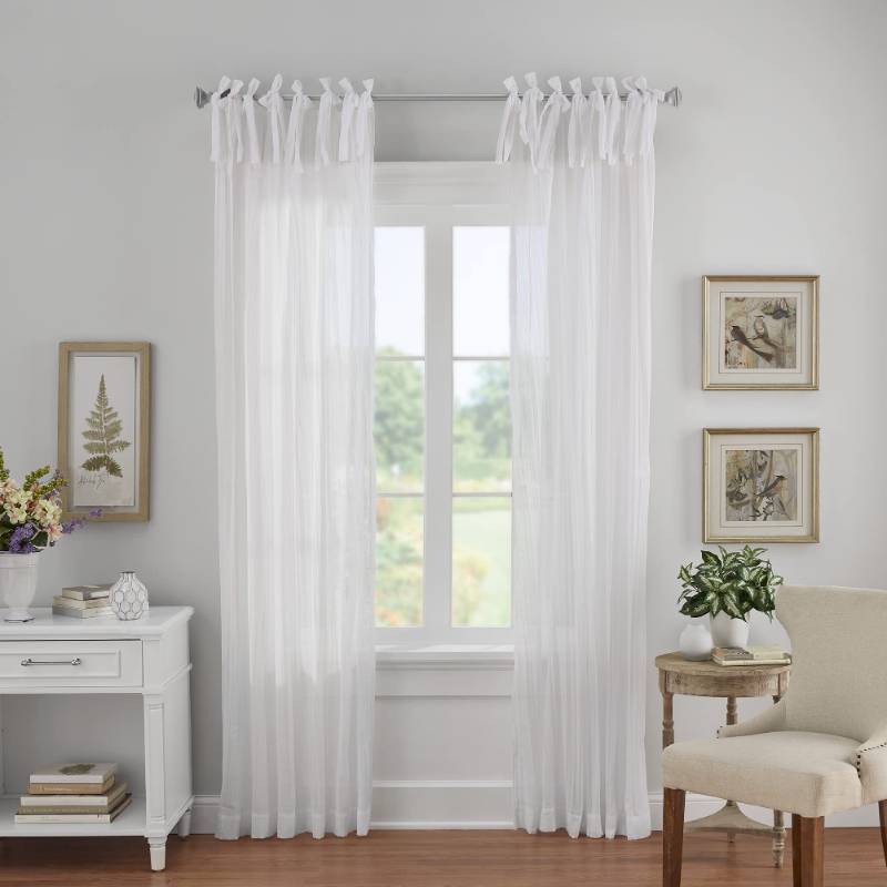 lot 100143 image: (UNUSED) Elrene Home Fashions Jolie Crushed Semi-Sheer Window Curtain, Adjustable Tie-Top Single Panel, 52 x 84 (1 Panel) White
