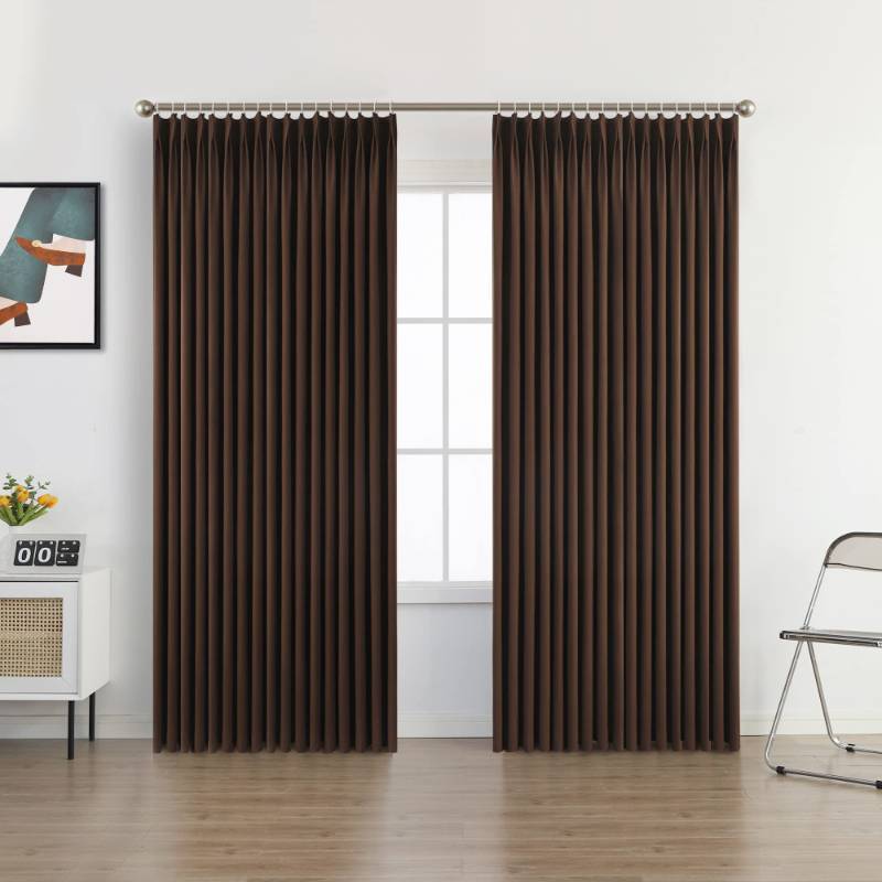 lot 64756 image: 100 W x 84 L Inch Pinch Pleated Curtain Unlined Room Darkening Drape Faux Linen Curtain Drapery Panel for Living RoomBedroomMeetingroom ClubTheaterPatio Door(1 Panel) Brown Chocolate Tart