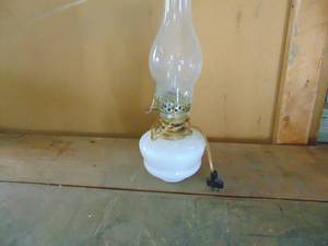 lot 2011 image: Electrified Oil Lamp - Milk Glass Base