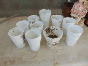 lot 1790 image: Milk Glass Tumblers - Grape Design - will need cleaned