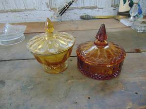 lot 1813 image: Pair of Amber Glass Candy Dishes