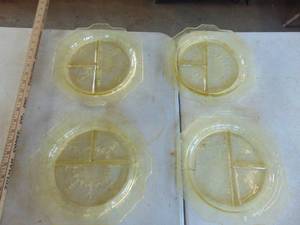 lot 1858 image: 4 Divided Plates - Yellow Depression glass