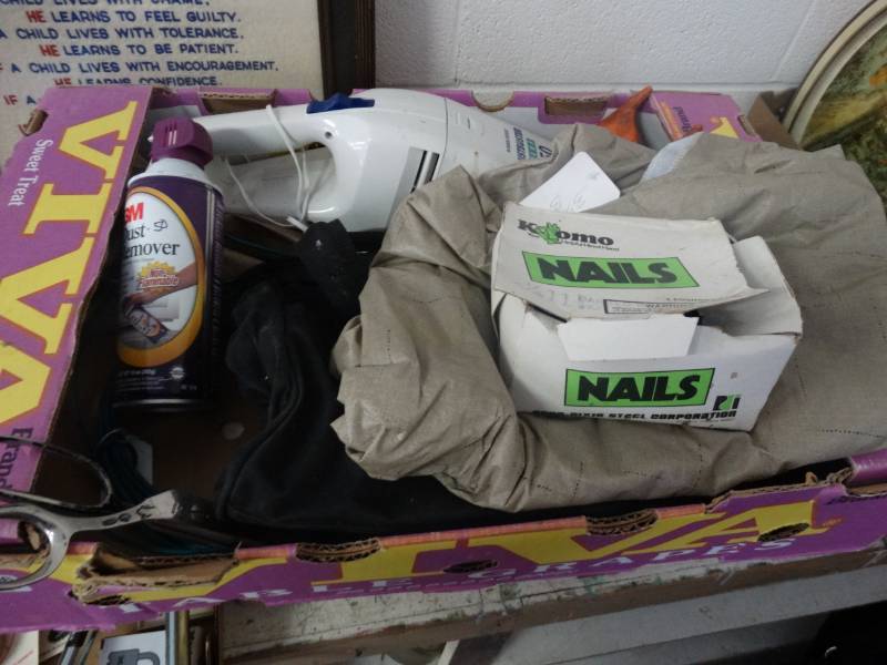 lot 7566 image: Nail, dust remover, wire, hand held vacuum & more.