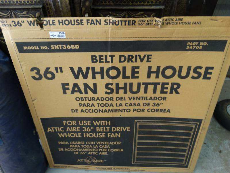 lot 7598 image: Belt drive 36 whole house fan shutter.