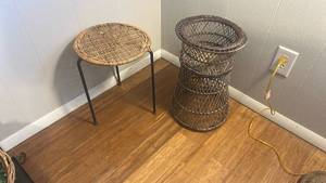 lot 81 image: Wicker Plant Stand and Side Table Set