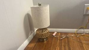 lot 90 image: Woven Rattan Table Lamp with Linen Shade