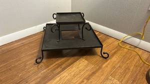 lot 93 image: 2-Tier Black Metal Display Stand with Scrollwork