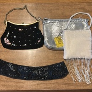 lot 111 image: Vintage Evening Accessories Collection - Beaded Belt, Floral Purse & Bags