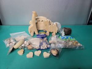 lot 218 image: Unfinished Wood Animal Train Set with Craft Supplies