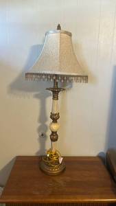 lot 221 image: Decorative Table Lamp with Crystal Beaded Shade 35 inches