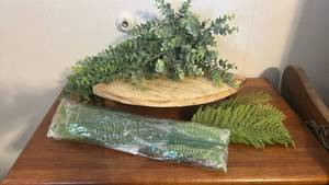 lot 235 image: Round Wooden Display Stand with Artificial Plants
